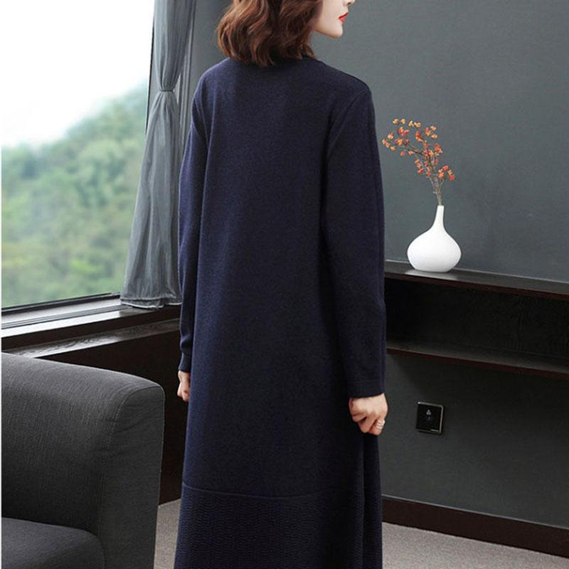 Large Size Knitted Dress In The Long Section Was Thin Temperament Base Dress Pure Color Simple Middle-aged Women Sweater Dress