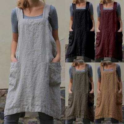 Льняной женский фартук с перекрестной спинкой и 2 карманами для выпечки, кулинарии и садоводства