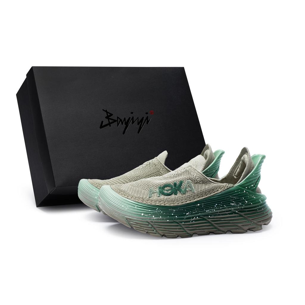 HOKA One One Амортизация Устойчивость к скольжению Воздухопроницаемость Низкие Повседневные Беговые Кроссовки Унисекс Песочно-зеленый 1134532-DOTN(Team80-S-BOX)