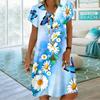 Летнее модное платье с v-образным вырезом, женское синее платье с коротким рукавом, красивое платье с принтом ромашек, свободное повседневное платье для женщин