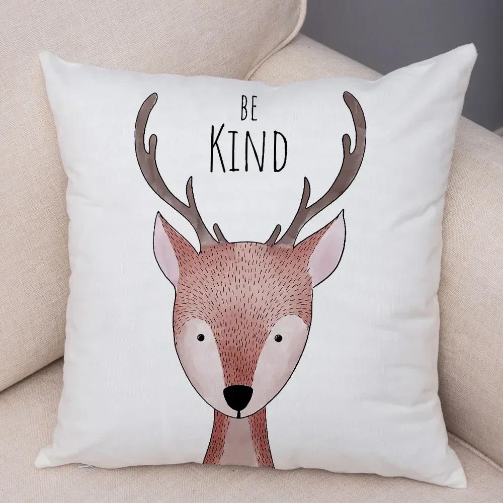 Nordic Be Brave Zebra Hippo Double-Sided Printed Pillow Cover Short Plush Suitable Living Rooms Bedrooms Throw Cushion Cover