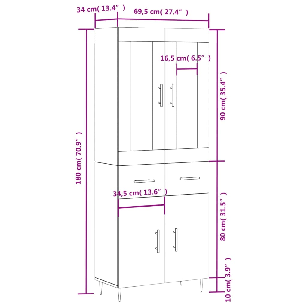 Highboard Sonoma Oak 69.5 x 34 x 180 cm Particleboard