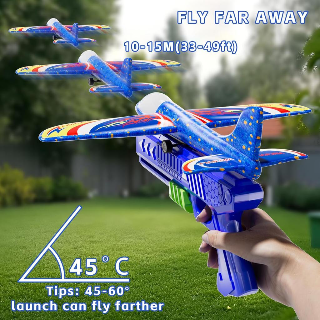 Pack Aeroplane Launcher Toy Aeroplane Construction Kits,LED Foam Glider Catapult, Flight Modes,3-12 Years Old Boys Girls Birthday Gifts