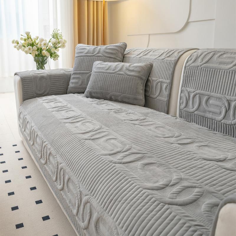 Подушка для дивана в кремовом стиле Four Seasons Universal Non-Slip Light Luxury Cushion Plush Non-Slip All-Inclusive Sofa Cover