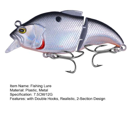 7.5CM/12G Multi-Jointed VIB Fishing Lure with Hooks Realistic 2-Section Swimbait Hard Artificial Bait Freshwater Saltwater Fishing Accessories