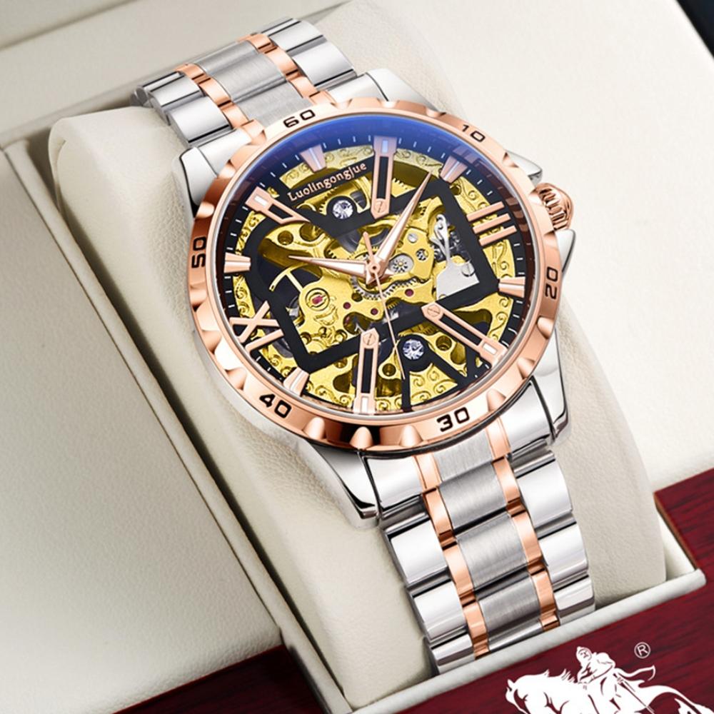 Новые Роскошные Скелетон Автоматические Механические Часы для Мужчин Светящиеся Стрелки Ремешок из Нержавеющей Стали Ретро Деловые Часы