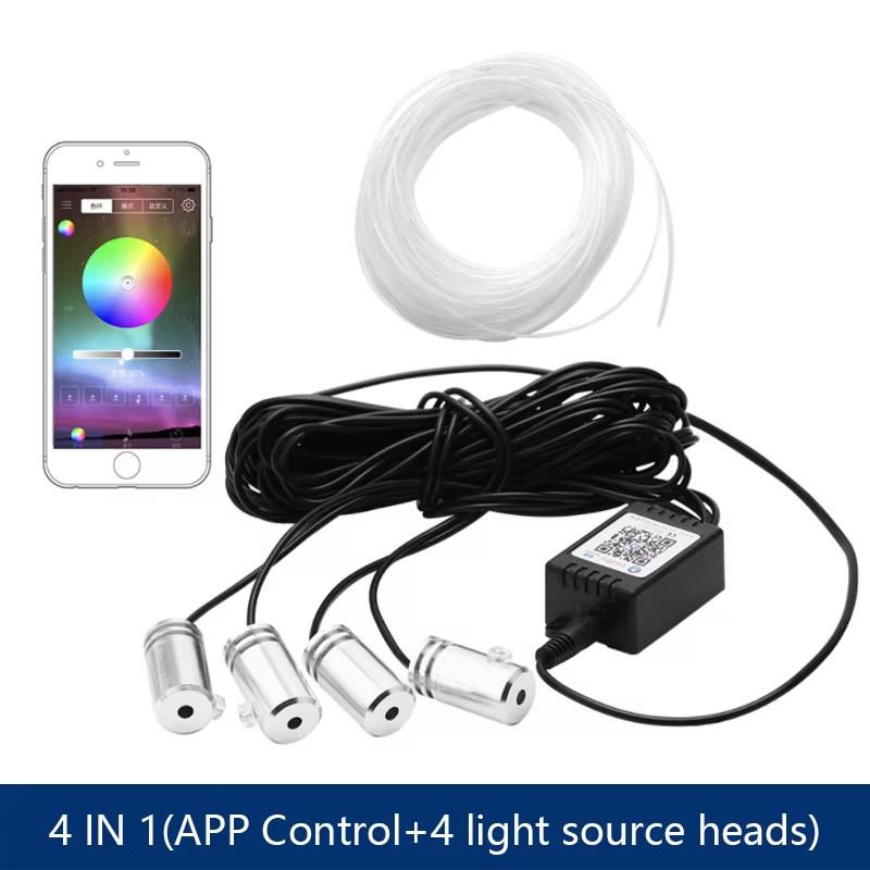 6 in 1 Led Car Interior Atmosphere Ambient Lights 6/8m RGB Neon Interior Ambient Light by App Control Fiber Optic Strips Light