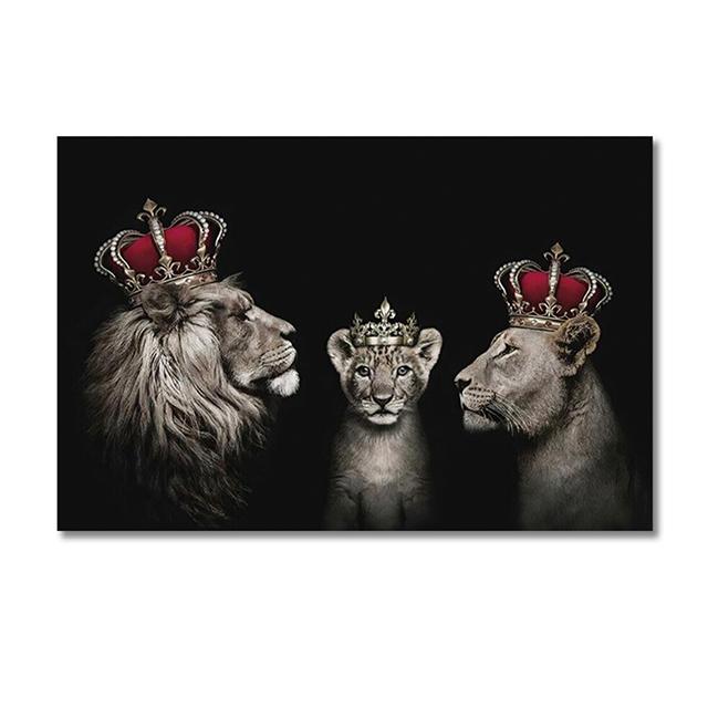 Семья льва, Корона, принт, холст, картина, галерея, Настенный декор, постеры, абстрактные животные с автографом, черно-белые фотографии, подарок