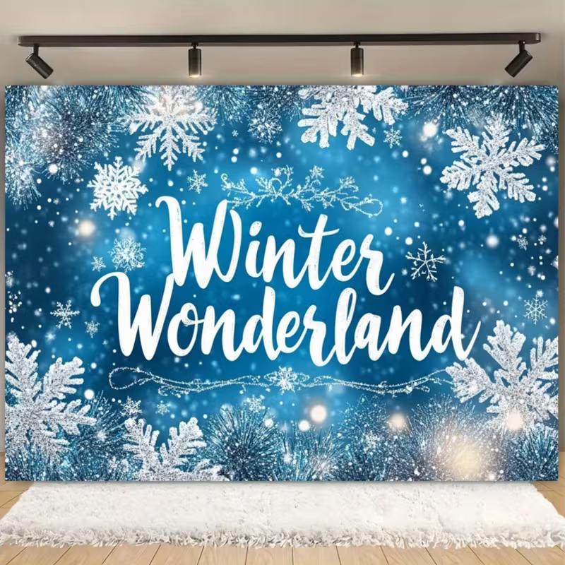 2D Blue Winter Wonderland Photography Backdrop with Silver Snowflakes