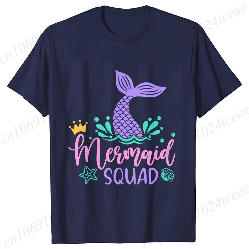 Принт Mermaid Squad Женские футболки с коротким рукавом Одежда Футболка Русалка Девочки Вечеринка по случаю дня рождения Женские топы Команда дня рождения Женские топы