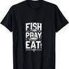 Рыба Молись Ешь Рыбалка Религиозный Дизайн с Крестом Футболка