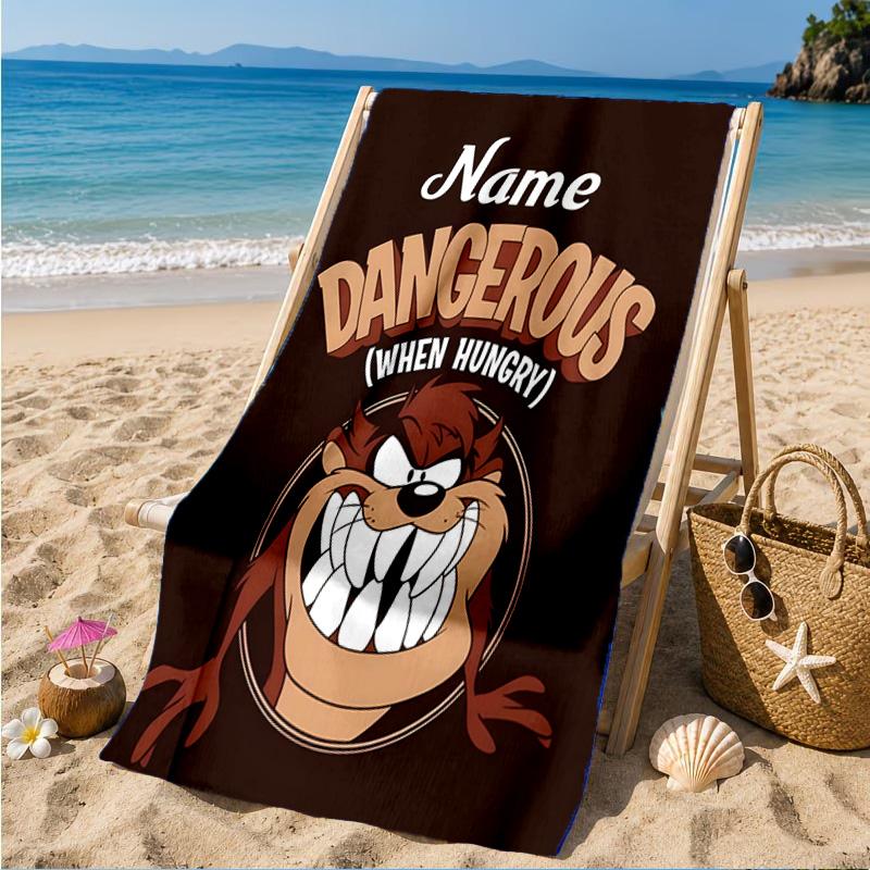 Custom Name Troublemaker Taz Devil Beach Towel Microfiber Beach Towel, Lightweight and Quick-Dry, for Summer Travel, Swimming Pool Gift
