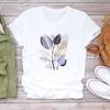 (Asian Size) T Shirt Top Watercolor Plant Trend Cute Sweet Fashion Casual Clothing Tee Short Sleeve Women Print Lady Female O-neck Graphic T-shirt