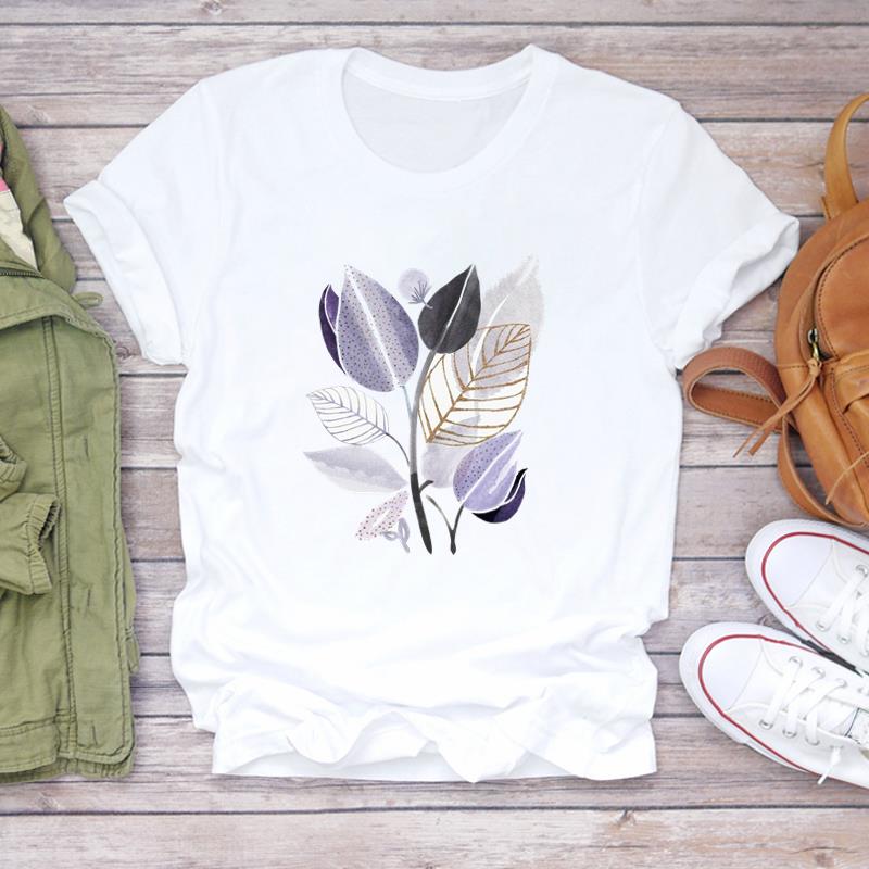 (Asian Size) T Shirt Top Plant Cartoon Trend Cute 90s Fashion Casual Clothing Tee Short Sleeve Women Print Lady Female O-neck Graphic T-shirt