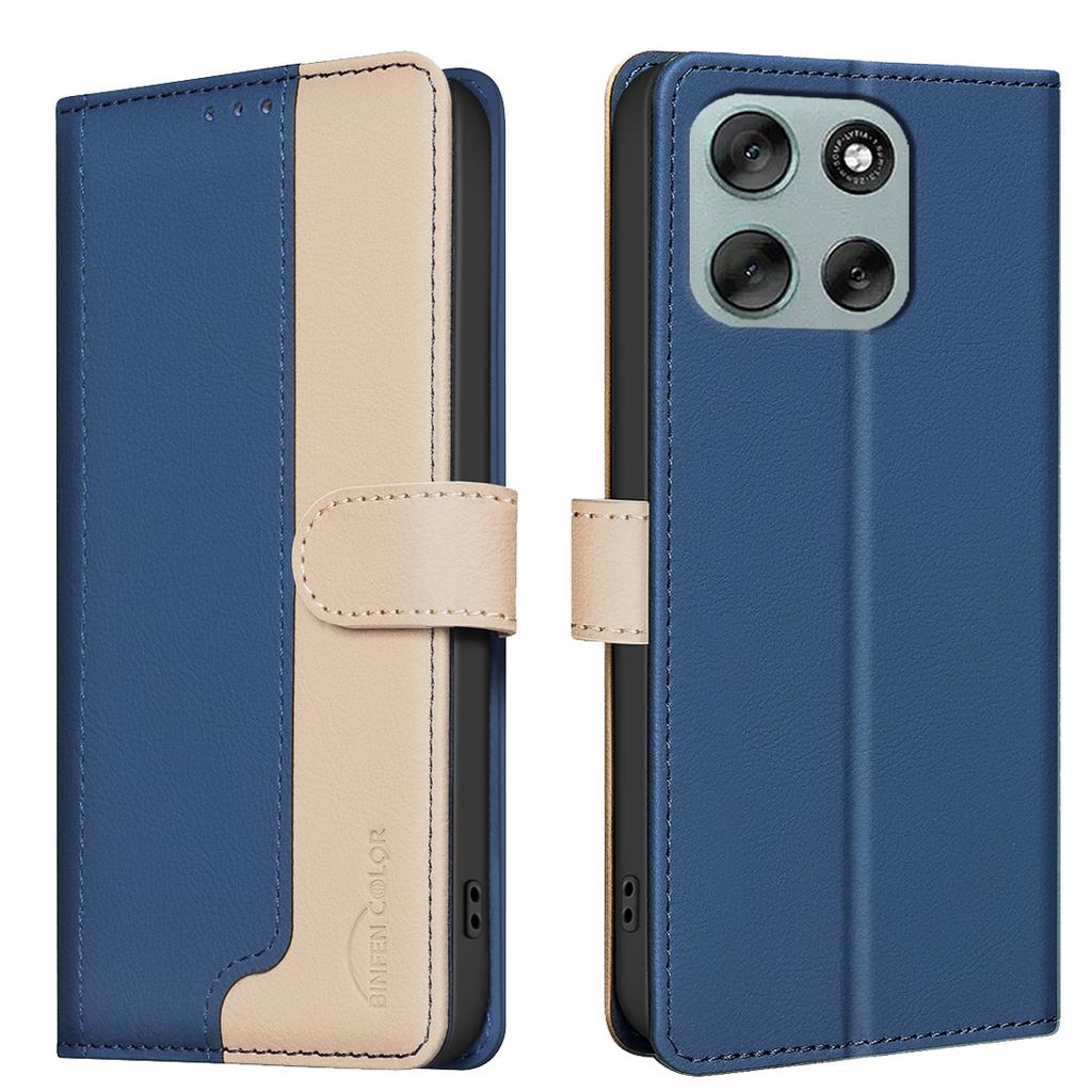 For Motorola Moto G56 5G Leather Case BINFEN COLOR Splicing Color RFID Blocking Wallet Stand Phone Cover