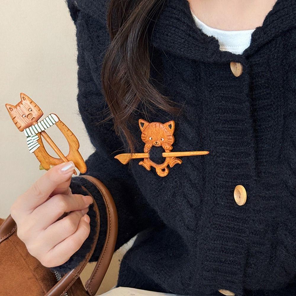 Милая брошь-значок в виде животного, свитер, щенок, котенок, пряжка для шарфа, ретро, деревянная, для вечеринки