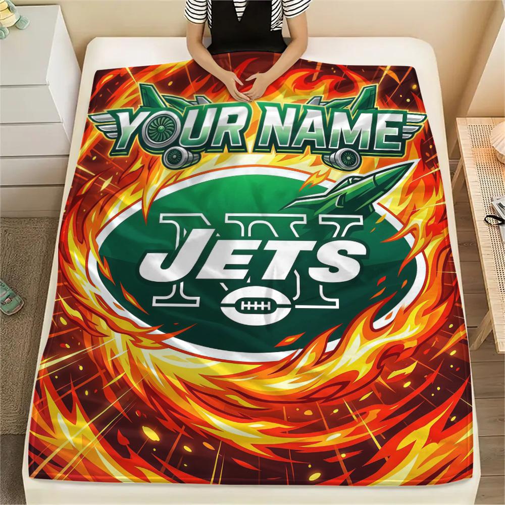 Custom Name New York Jets Flannel Blanket, High quality Comfortable for All Seasons, Home Decor, Warmth and Comfort