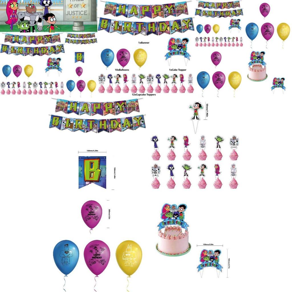 Colorful Teen Titans Go Party Decor Set Safe Eco-friendly Materials High-quality Paper 32pcs
