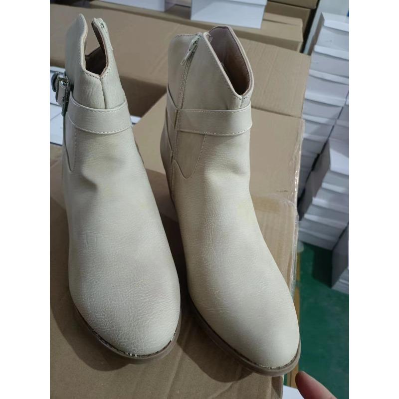 Женские джинсовые ботинки вестерн большого размера на толстом каблуке, кожаные, трансграничные, в европейском и американском стиле, с ремешком и пряжкой, на молнии сбоку, на среднем каблуке, ботинки Мартин