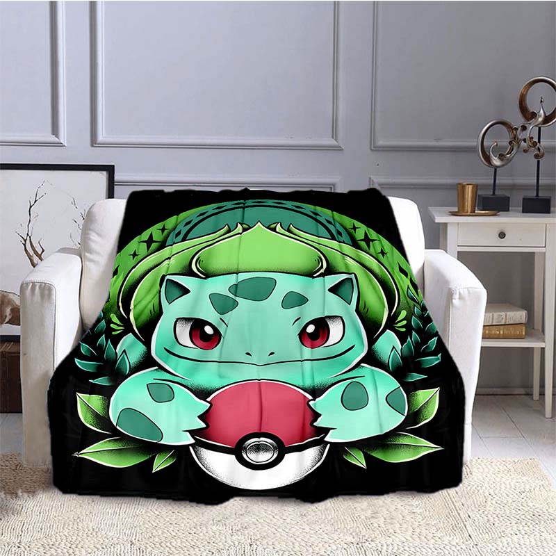 Pokémon Bulbasaur Pattern Blanket Warm Soft Fluffy Kids and Adult Sofa Bed Throw Blanket Outdoor Travel Camping Cartoon Blanket