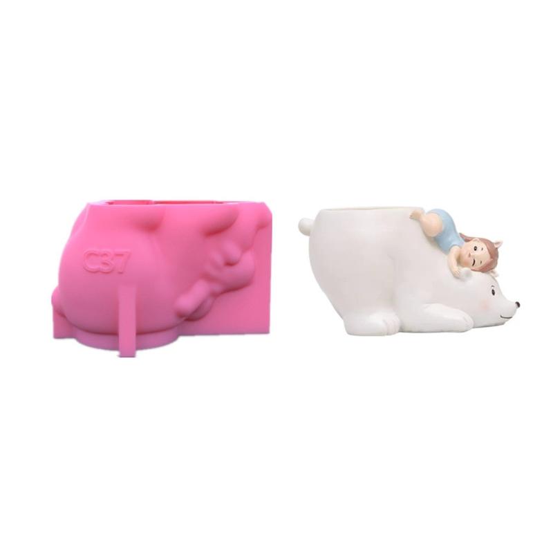 Cute Bear Flower Silicone Mold Concrete Resin Plaster Vase Mould Holder Cement Planter Tools Table Ornament