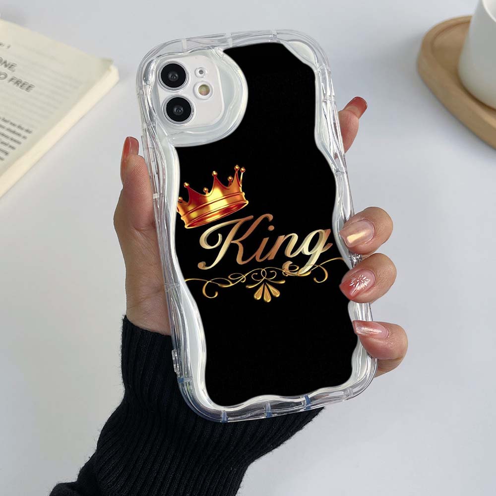 Чехлы для телефонов iPhone 11, 12, 13, 14, 15 Pro Max 7, 8 Plus Infinix Hot 40 Realme C55 C35 OPPO A17 A30 King Queen, эксклюзивный мягкий чехол с кремовым узором