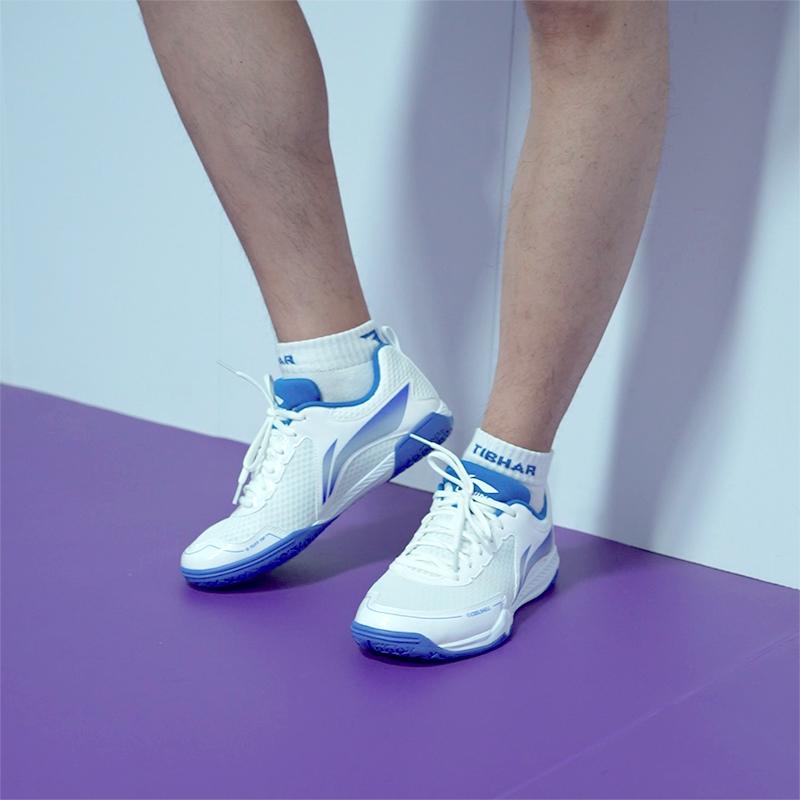 Li Ning Амортизация Поддержка Дышащие Нескользящие Низкие Тренировочные Кроссовки Унисекс Бело-Синие APTU005-1