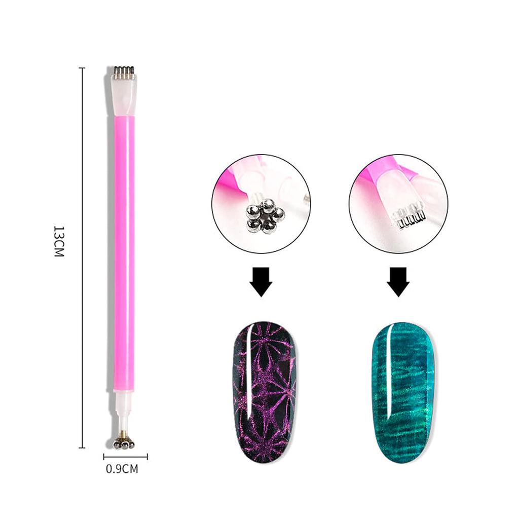 YIKOOLIN 1/2/5Pcs/Set Pieces Nail Magnet Stick Cat Eye Magnet Tool Double-Headed Flower Design Nail Art Magnet Pen for Salon
