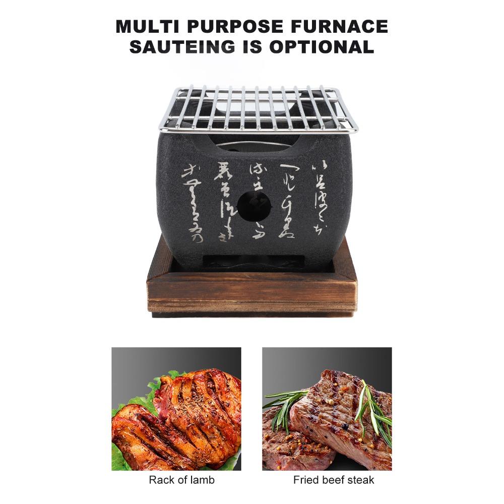 Cast Metal Japanese Charcoal Grill Non Stick Square Stove Portable Hibachi Grill Indoor Grilling