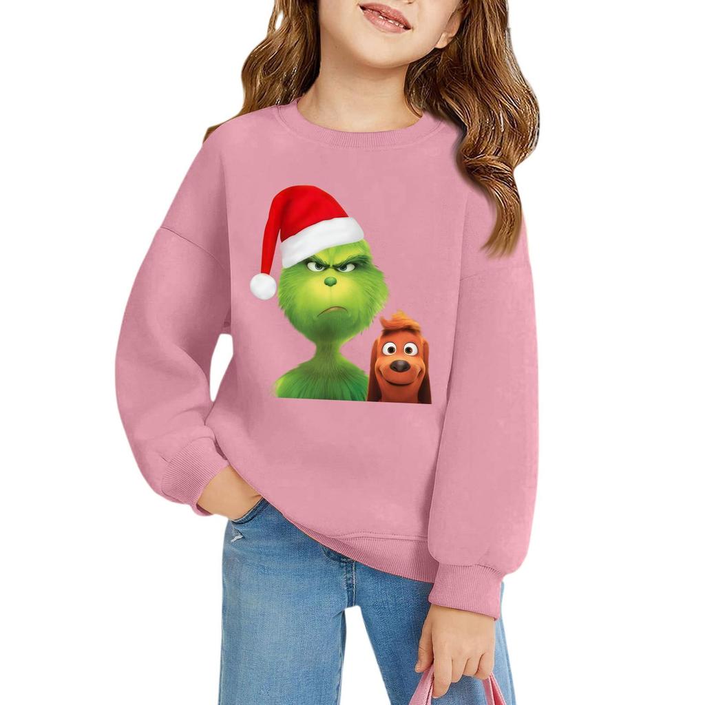 Рождественские пуловеры с круглым вырезом для девочек, детские топы с принтом