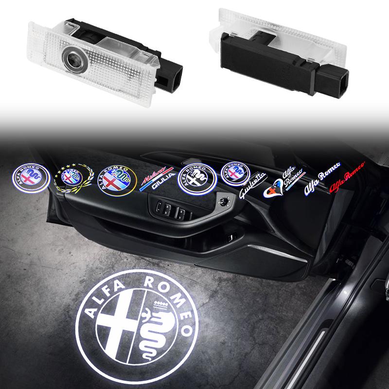 2pcs LED Car Door Welcome Light Projector Logo for Alfa Romeo 147 156 166 159 Mito Stelvio Brera Spider Giulietta Giulia
