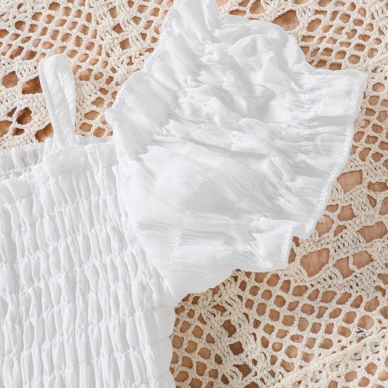 Плиссированное платье на бретельках для девочек, детское летнее повседневное платье принцессы с рукавами-бутонами, детская одежда для детей от 2 до 8 лет