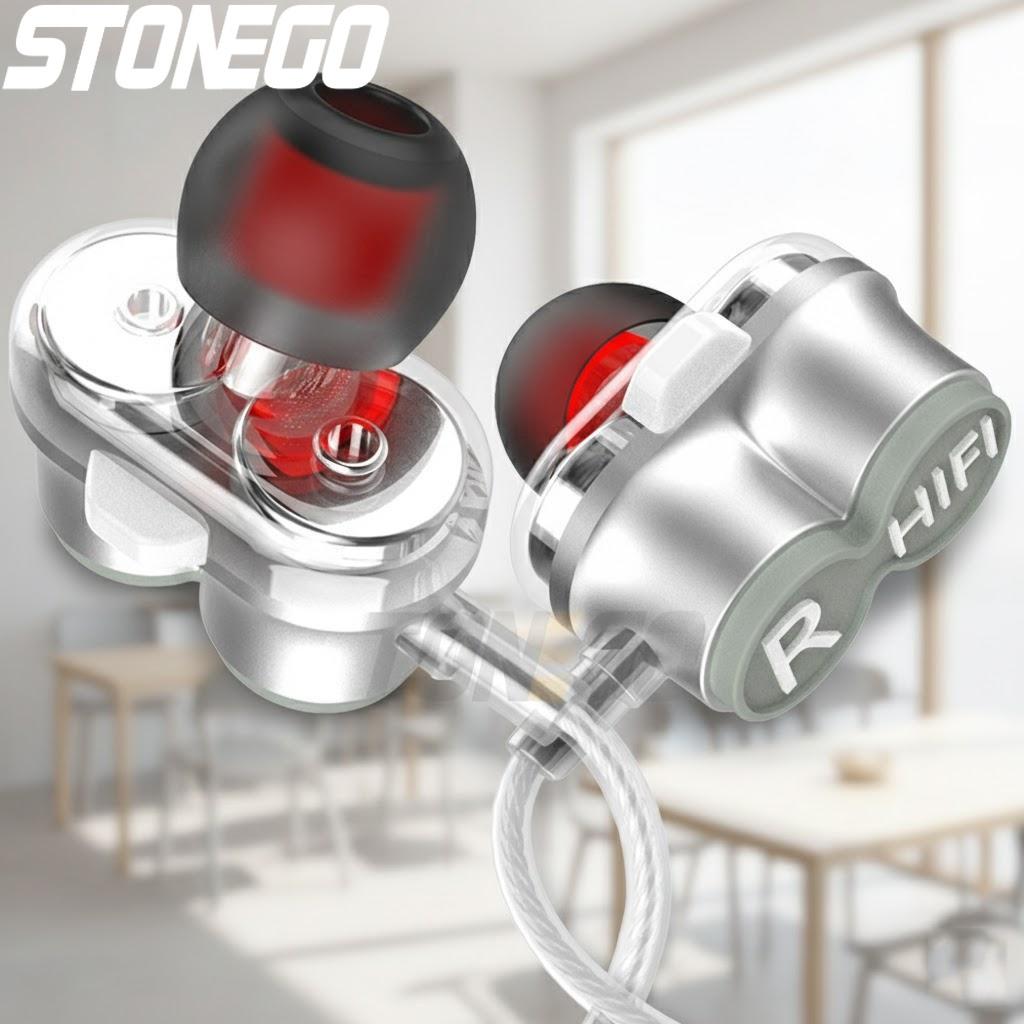 Wireless Bluetooth Dual Driver Earbuds 3.5mm Jack Sports Dynamic Headphones Extra Bass Stereo Sound Hands-Free Mic