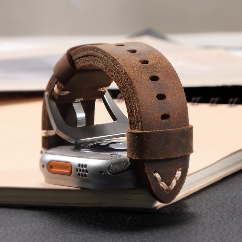 Ретро Ремешок из Коровьей Кожи Первого Слоя для Apple Apple Watch8 Печатный Ремешок для Часов 49мм Мужской Наручный Ремешок