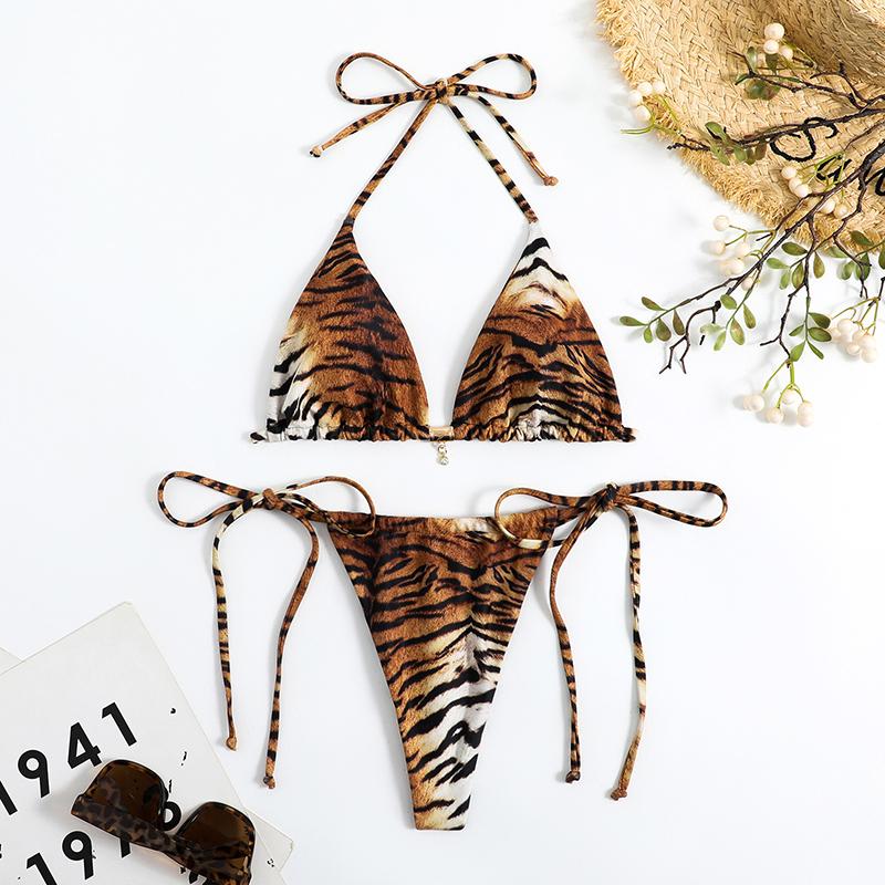 New Sexy Tiger Stripes String Micro Bikini Swimsuit Women Swimwear Female Beach Swim Wear Bathing Suit Bikini Set