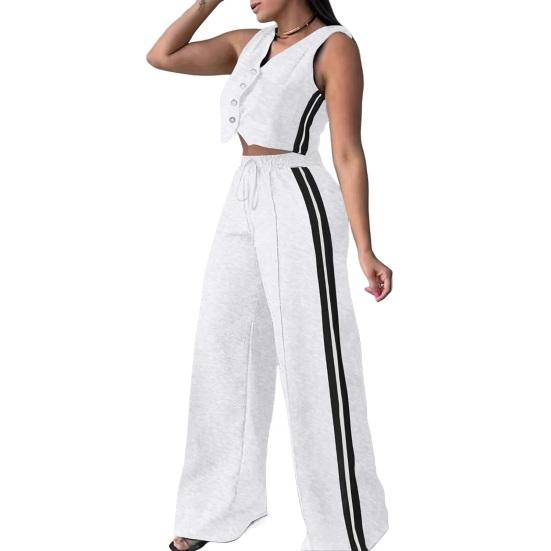 Женские костюмы-двойки Топ-жилет с V-образным вырезом на пуговицах Широкие брюки