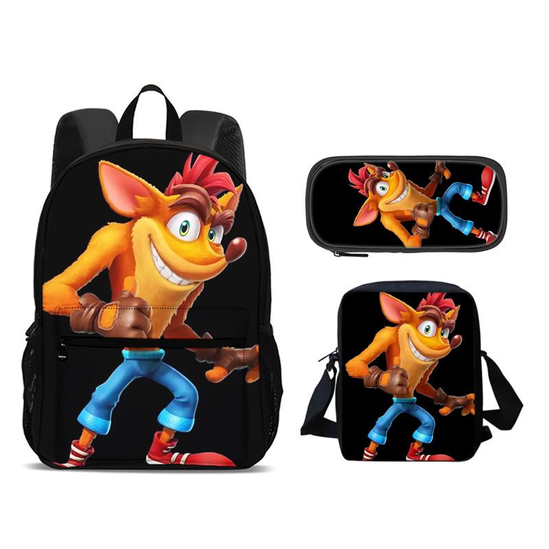 Рюкзак Crash Bandicoot, пенал, сумка через плечо, набор из 3 предметов, мультяшный принт, лучший школьный спутник для путешествий и активного отдыха для школьников