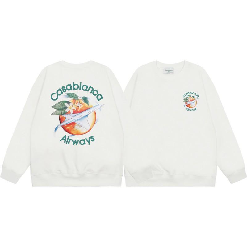 Casablanca Streetwear Oversized Cotton Hoodless Sweatshirt With Letter Print 380g Heavyweight Crewneck Pullover Men