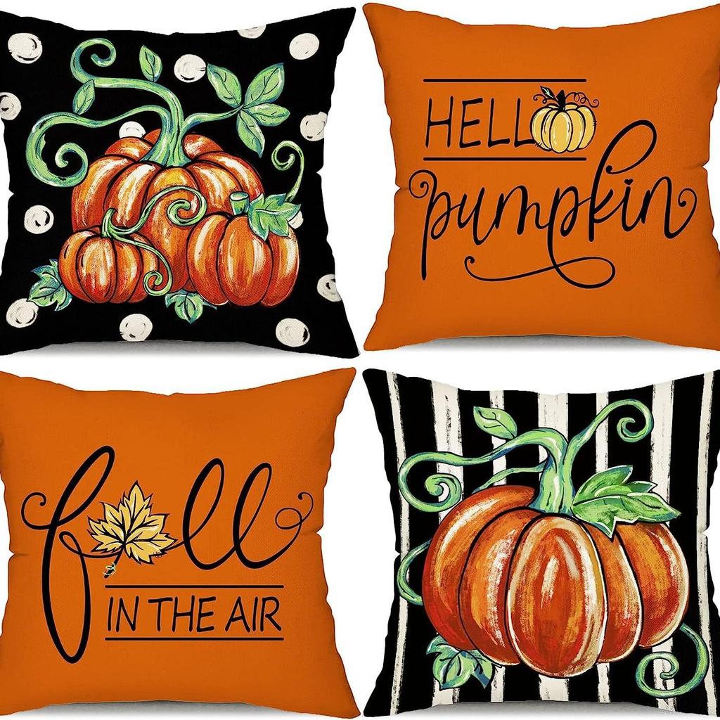 Thanksgiving New Pillow Case Autumn Pumpkin Print Letter Pillow Home Cushion Set Decoration