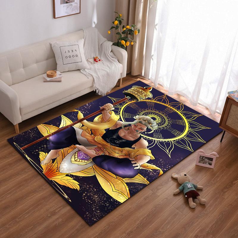 Colorful Cartoon Character Design Carpet with Golden Sun Mandala Pattern Suitable for use as an anti-slip for living room bedroom sofas