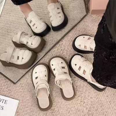 Нишевые баотоу полушлепанцы на толстой подошве, женские сандалии баотоу с перфорацией, пляжные шлепанцы с отверстиями