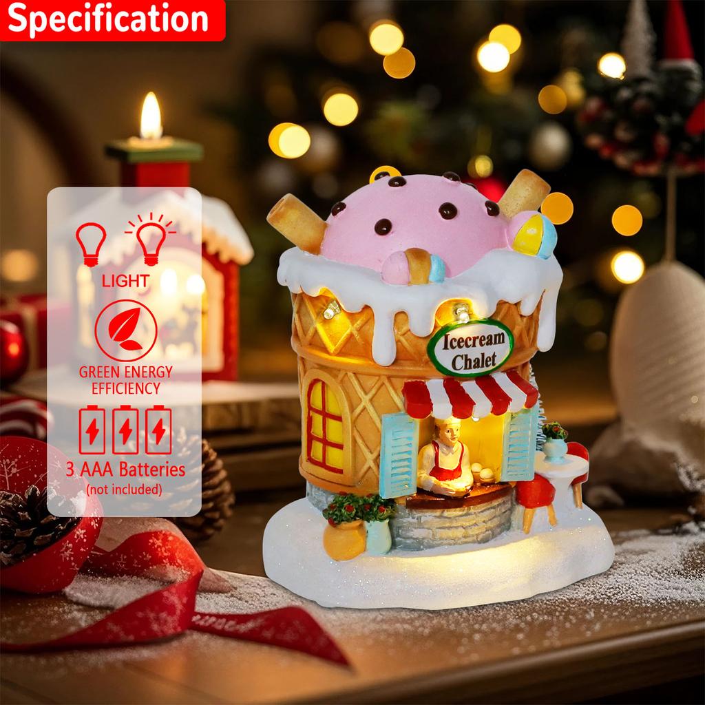 Подсвечиваемый Пряничный домик Рождественский декор Шале с мороженым Коллекционное здание Магазин Фигурки для праздничного домашнего интерьера