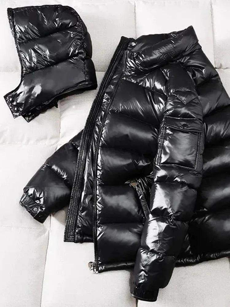 Бренд Пальто из белого утиного пуха Мужское Зимняя мода Однотонная куртка на молнии Верхняя одежда Утепленная пуховая куртка Мужская Повседневная с капюшоном Блестящая Теплая Свободная Парка