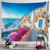 Santorini Greece Tapestry Wall HangingsAegean Seascape Tapestry White Architecture Flower Mediterranean Kids Student Bedroom