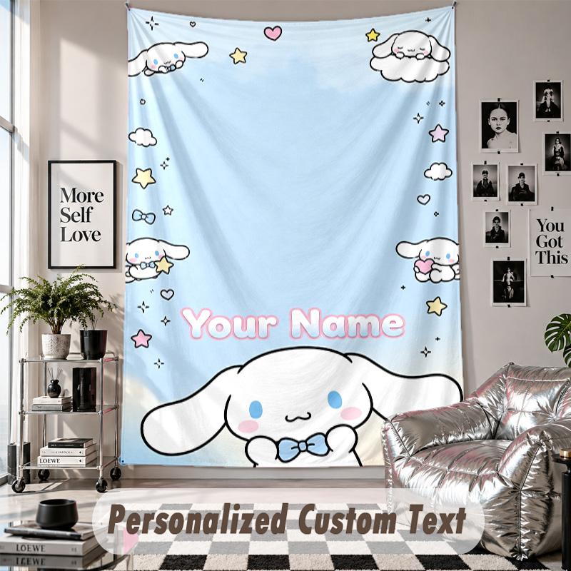 Custom Tapestry Wall Hanging, Cinnamoroll Personalized Name Text Home Wall Decor