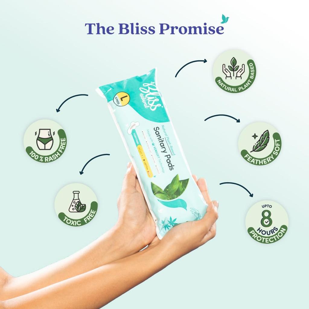 BLISSNATURAL Ультрамягкие гигиенические прокладки L | 24 шт. (4 упаковки по 6 штук)