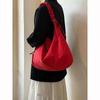 Large Capacity Red Ruched Drawstring Cloud Bag - Single Shoulder Crossbody Canvas for Students and Commuters