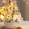 Mini Snow Flocked Christmas Tree Tabletop Artificial Christmas Tree with LED Lights Small Pine Tree with Balls And Bow for Desk Windowsill Decor