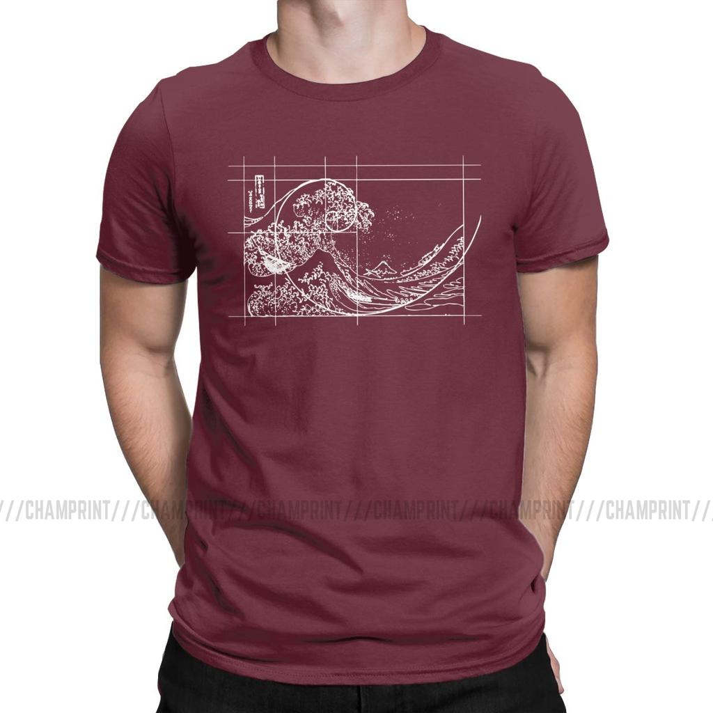 Hokusai Meets Fibonacci Sequence Golden Ratio Men S T Shirt Math Technical Geek Casual Tees Round