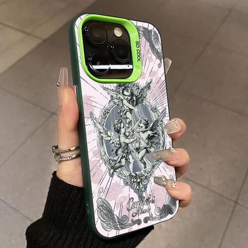 Ретро Купидон Русалка Чехол для телефона для iPhone 15 14 13 12 11 Pro Max X XS 7 8 Plus SE 2 3 Защитная крышка для объектива Гальванизированный чехол